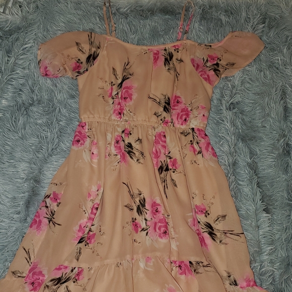 Pink Floral Off-the-shoulder Dress